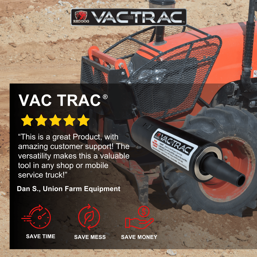 Load video: A tractor owner changes a hydraulic filter using VAC TRAC in about a minute.